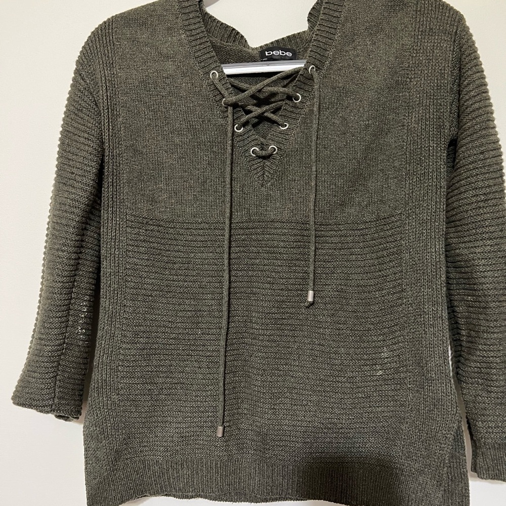 Bebe lace up sweater! Slit on side ! Army green